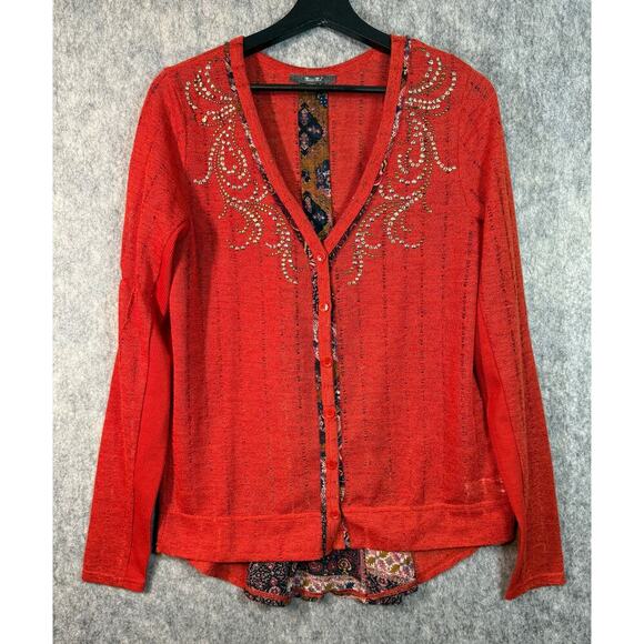 Miss Me Sequin Open Back Red Cardigan Flowy Breathable - Medium - Picture 2 of 10